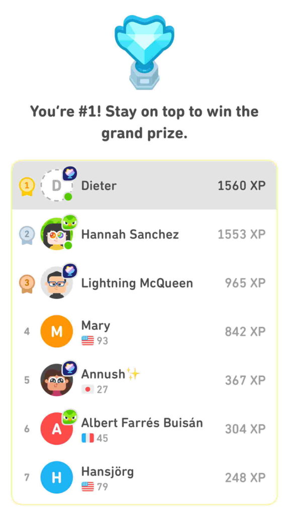 Etre en premiÈre position sur Duolingo - apprendre allemand