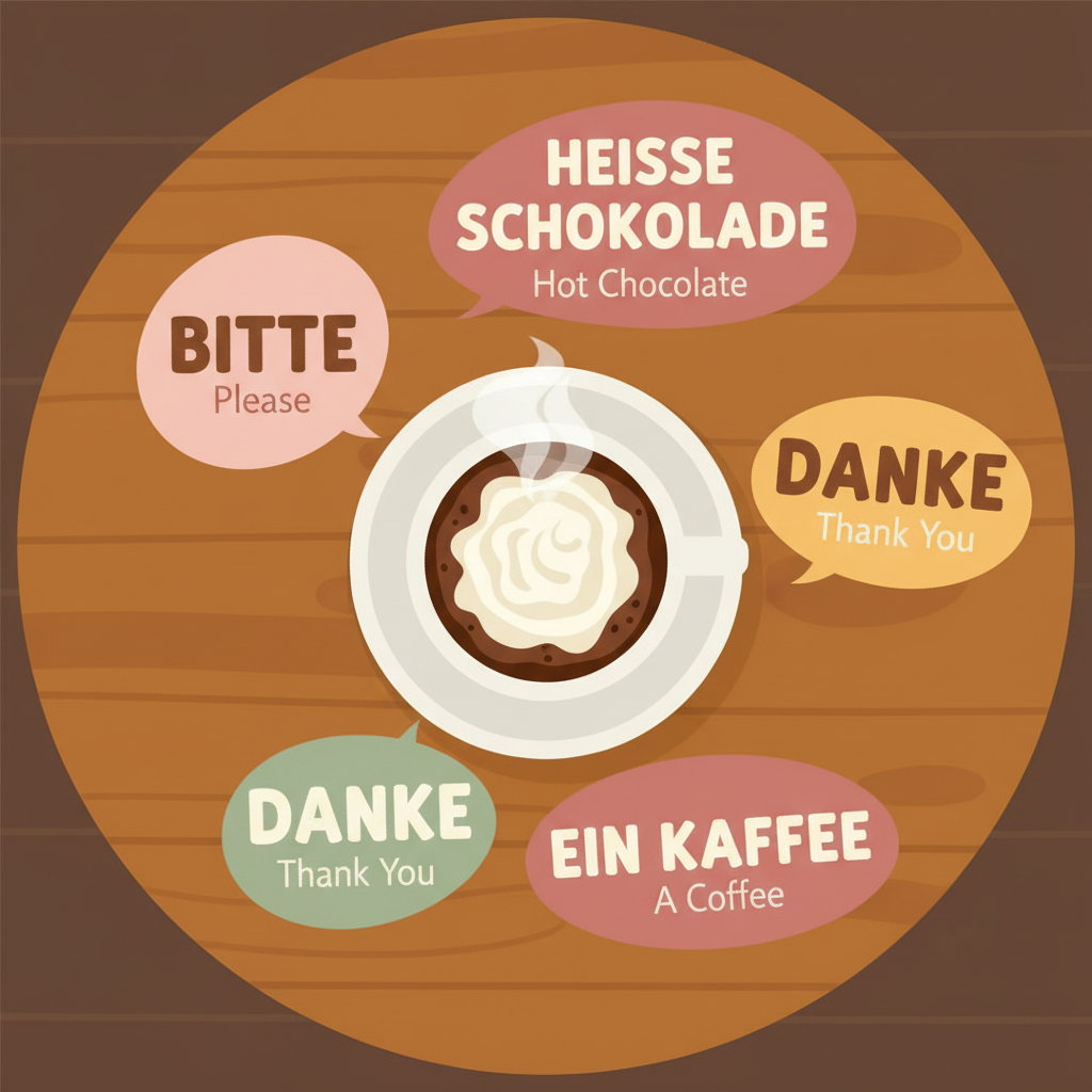 Mots allemands essentiels pour commander un chocolat chaud à Vienne : Heisse Schokolade, Bitte, Danke