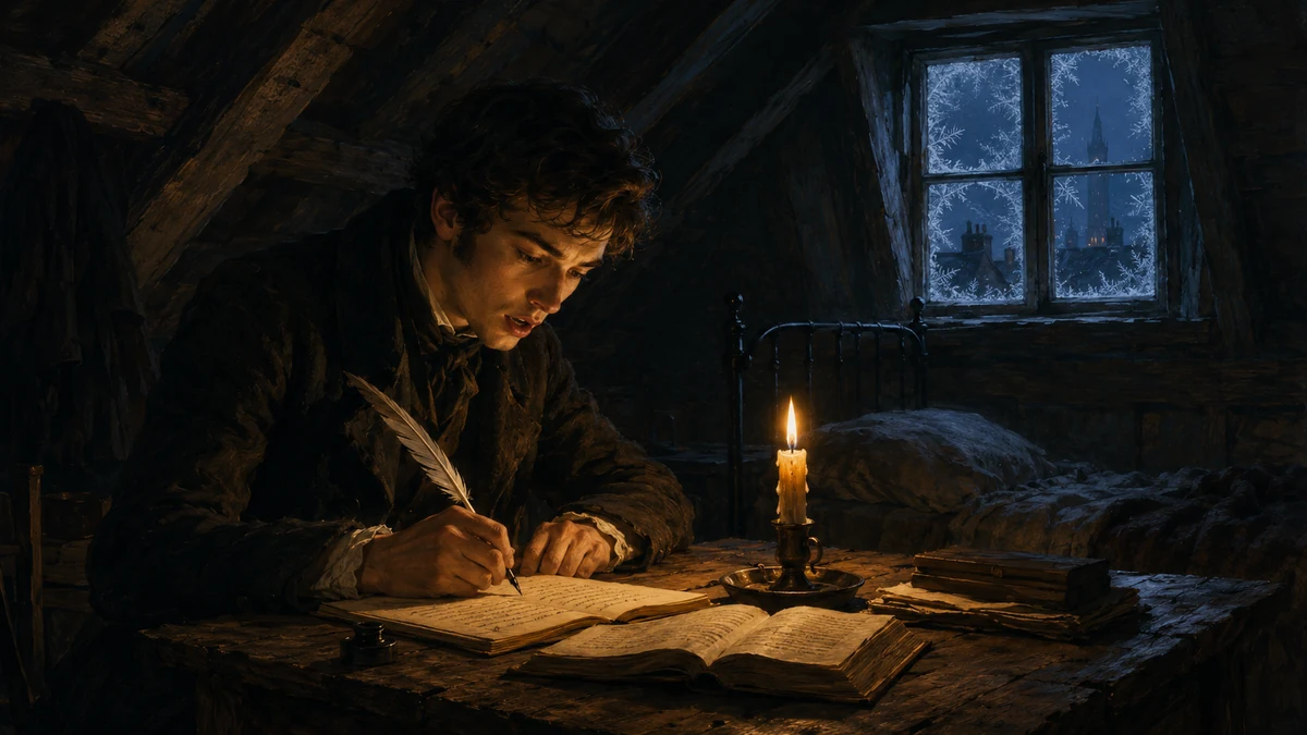 Heinrich Schliemann apprenant l'anglais en recopiant des pages entières, Amsterdam 1842