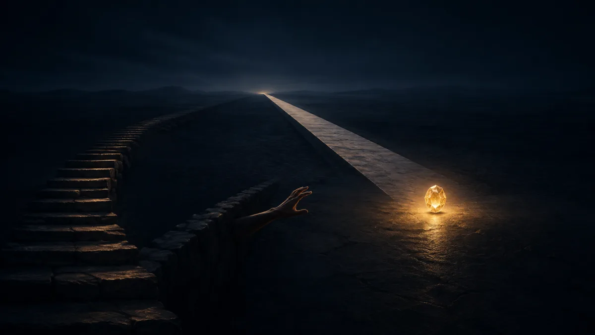 Deux chemins vers la même lumière : la longue route, et la main qui saisit par-dessus le mur