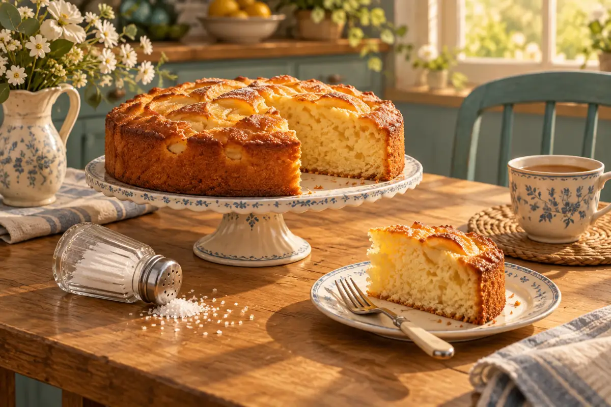 Un gâteau sur la table de la cuisine, à côté une salière à la place du sucrier – aber ou sondern : magnifique, mais salé