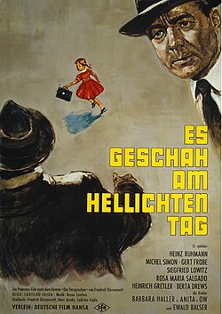 Affiche du film Es geschah am hellichten Tag, 1958, avec Heinz Rühmann – La Promesse de Dürrenmatt